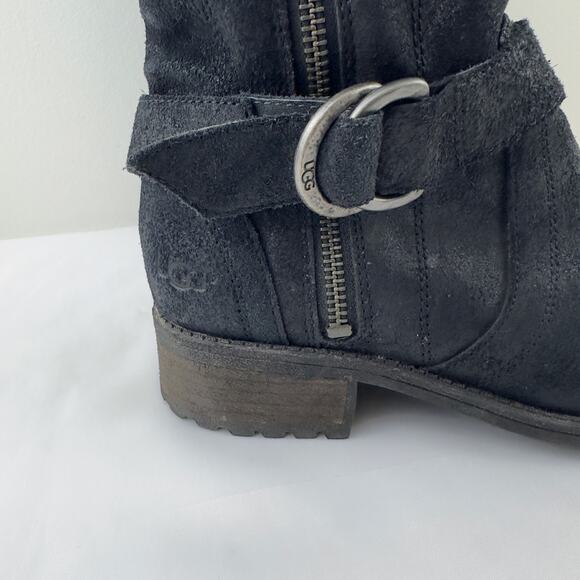 UGG Silva‎ black suede Moto boots W-6 - Picture 5 of 10